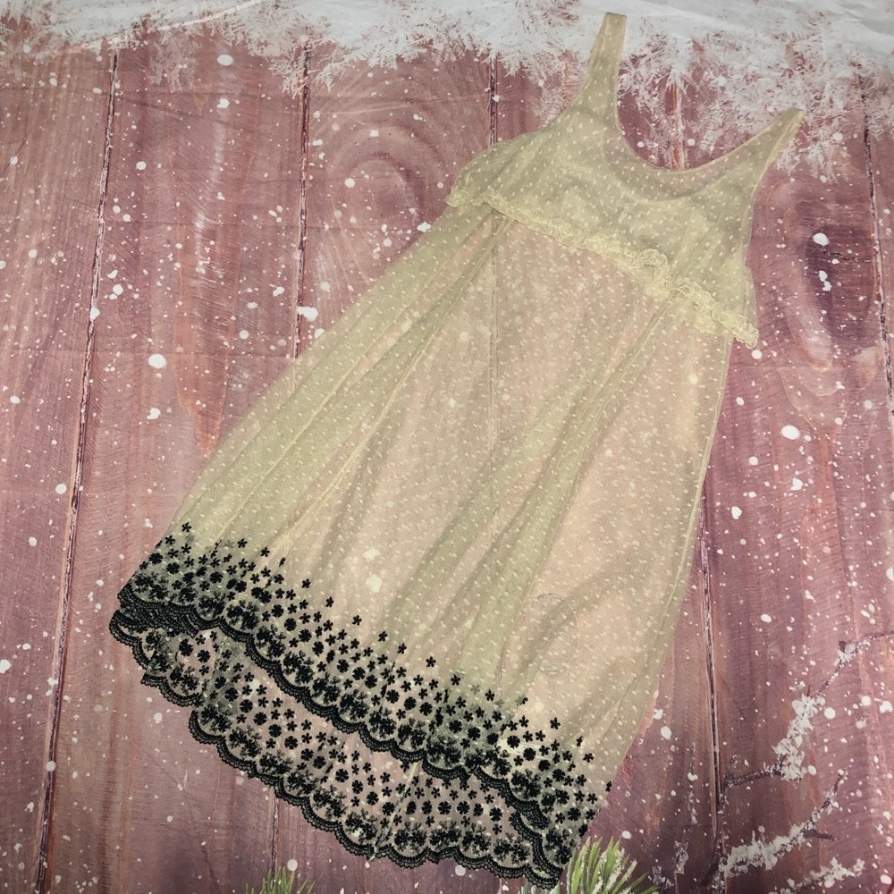 Free People Sheer Floral Cream & Black Dress